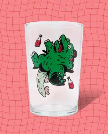 Vaso de cristal 500 ml con ilustración Drunkzilla en serigrafía, diseño original ChimChim